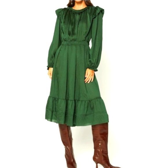 Current Air Emerald Green Midi Silky Dress - www.jkreigsman.com